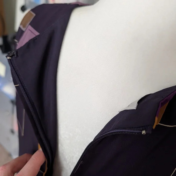 Maggy London Purple Pink Yellow Sleeveless Geometric Maxi Dress Size 8 - Picture 7 of 11